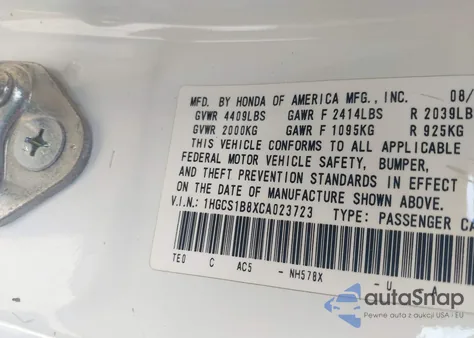 2012 Honda Accord 2.4 Ex-L from USA, damaged, VIN 1HGCS1B8XCA023723